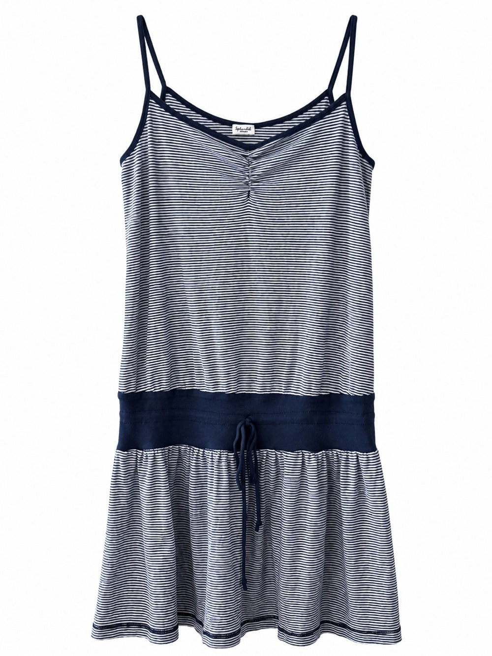 Splendid Navy White Striped Cotton Blend Summer Beach Drop Waist Mini Dress M
