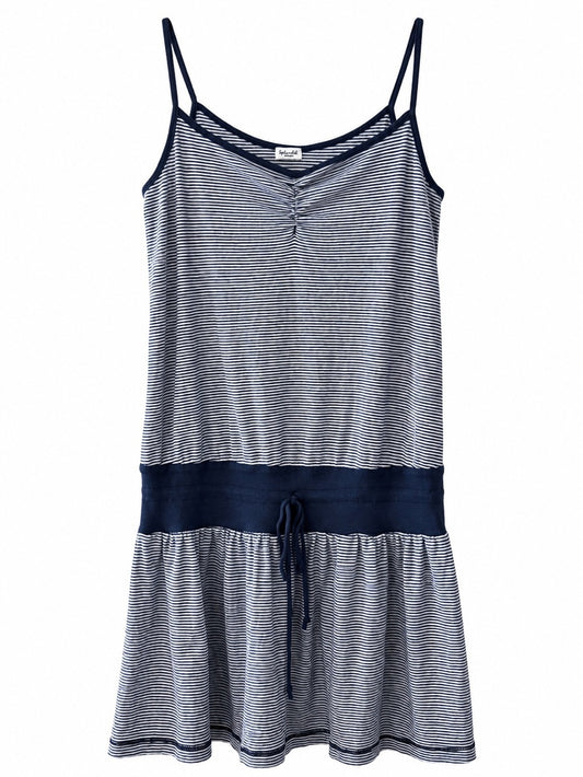 Splendid Navy White Striped Cotton Blend Summer Beach Drop Waist Mini Dress M