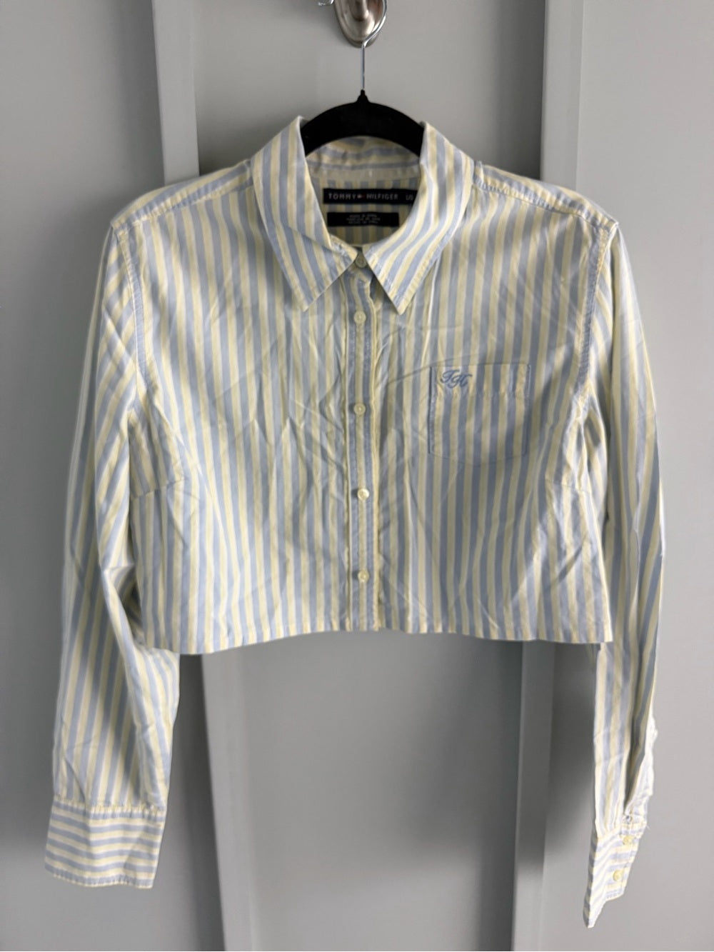 Tommy Hilfiger Pastel Striped Cropped Long-Sleeve Shirt - Size Large