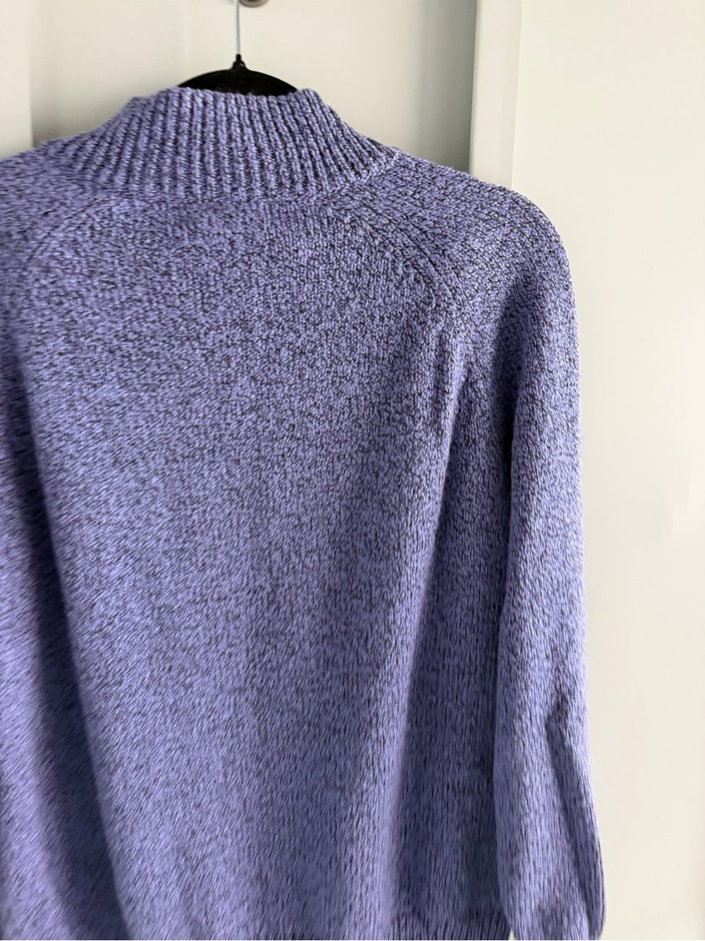 Karen Scott Lavender-Blue Cable Knit Mock Neck Sweater with Pearl Buttons Size M