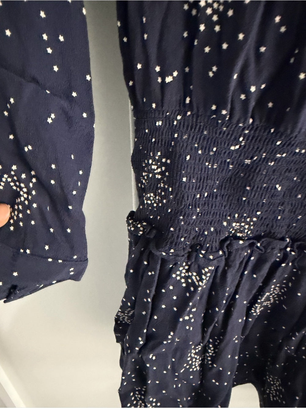 Rails Navy Blue Star Print Smocked Waist Mini Dress S