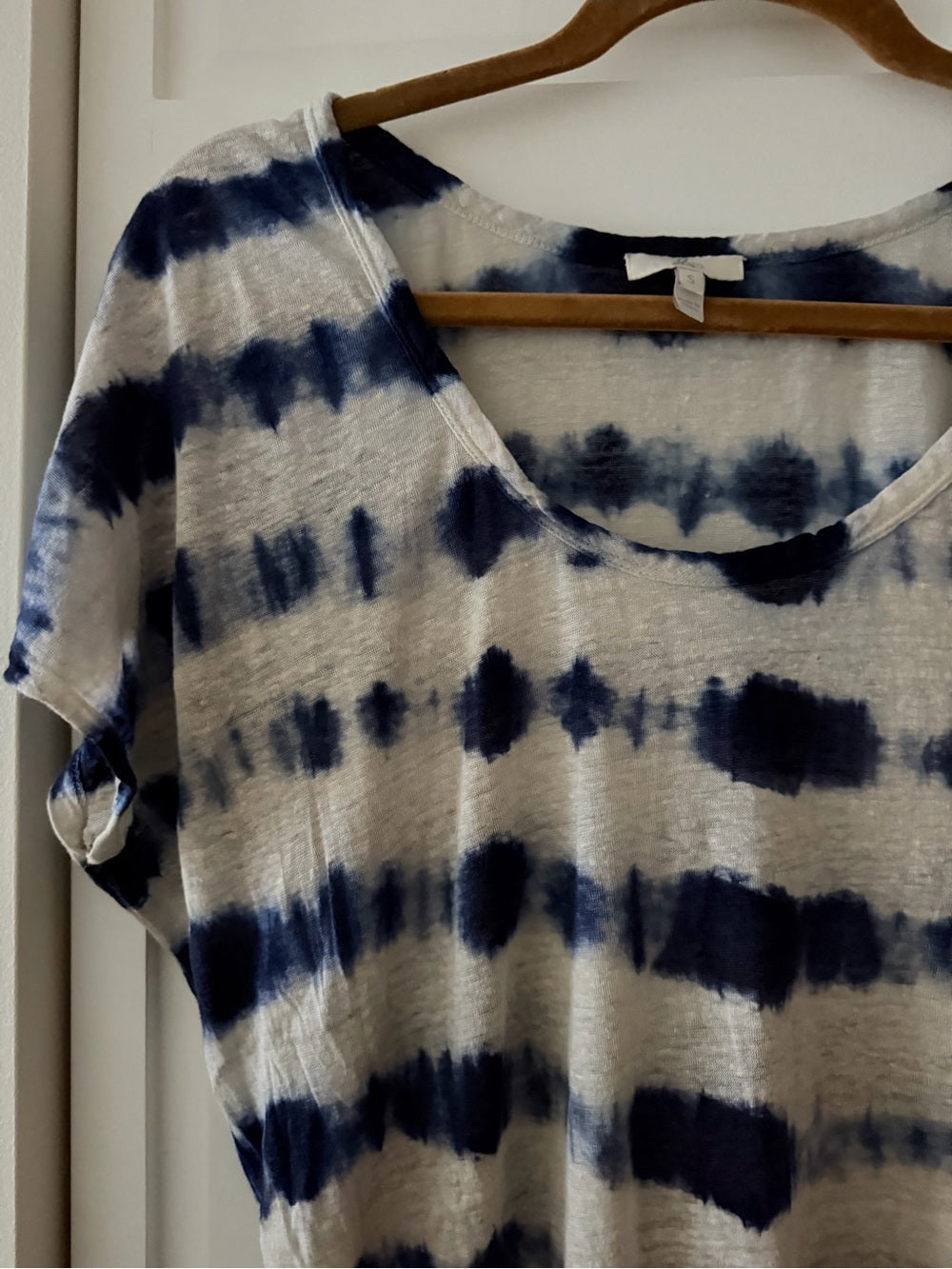 Joie Navy Blue Tie Dye 100% Linen Oversized T-Shirt S