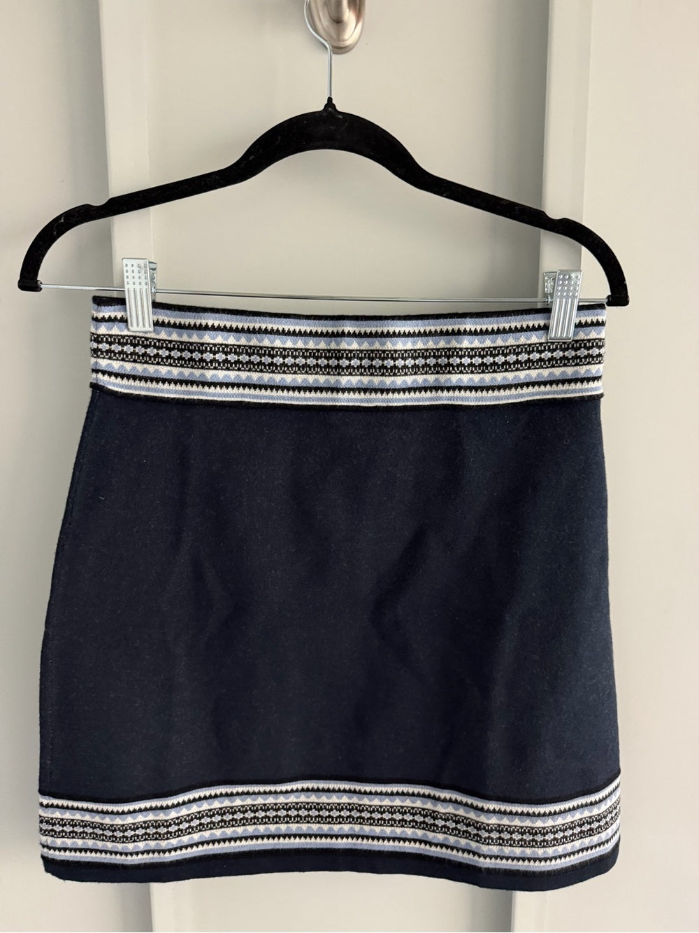 Club Monaco Navy Blue Geometric Border Knit Mini Skirt S