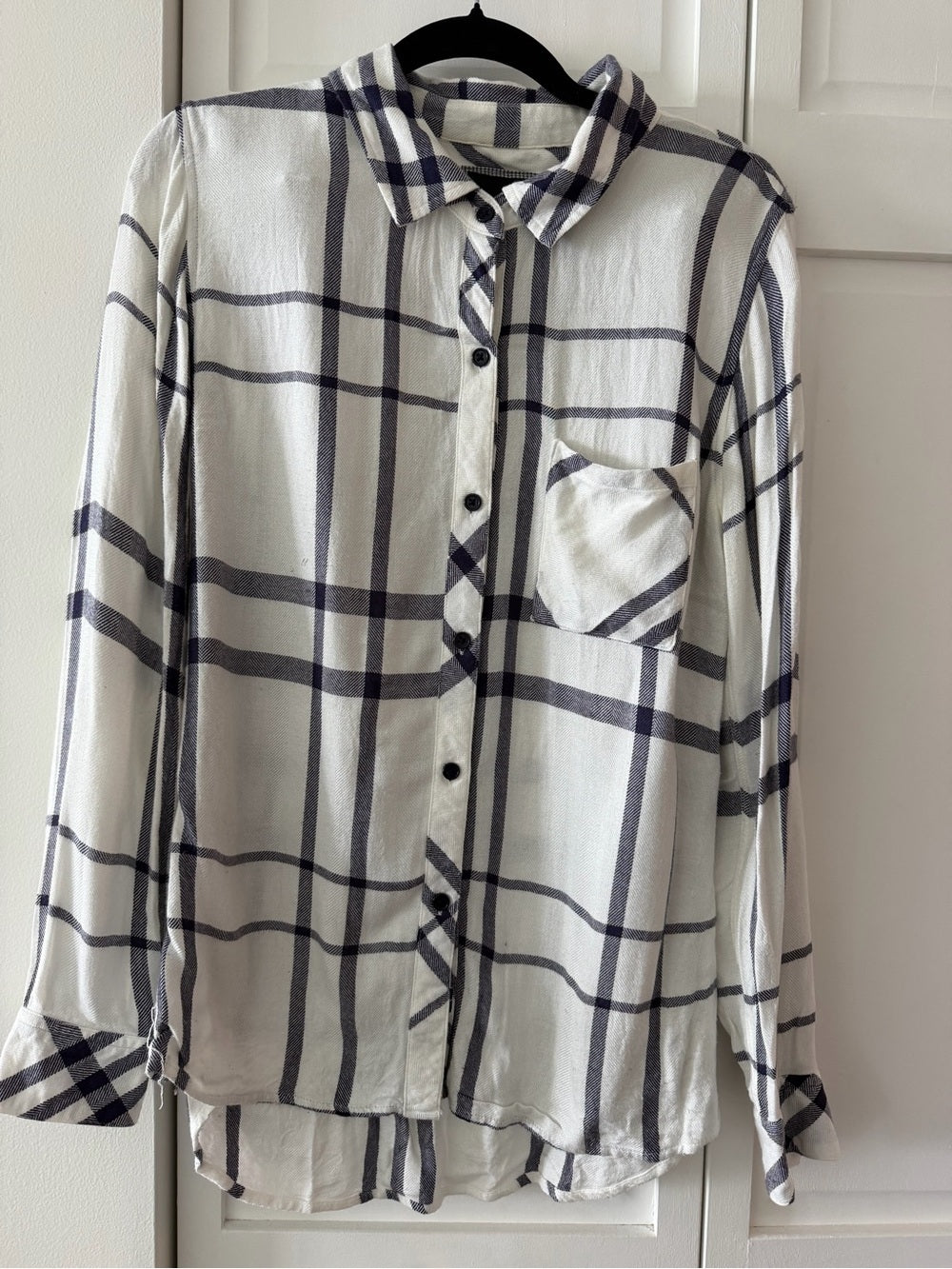 Rails Hunter White Navy Plaid Rayon Flannel Shirt S