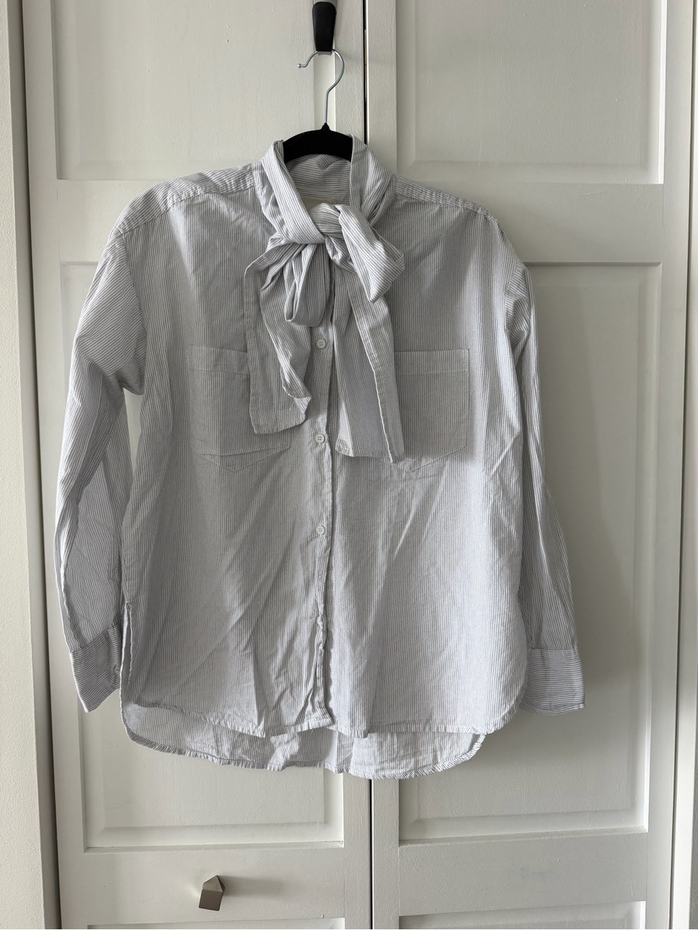 Easy Clothes French Tie-Front Cotton Oversized Striped Blouse size S blue white