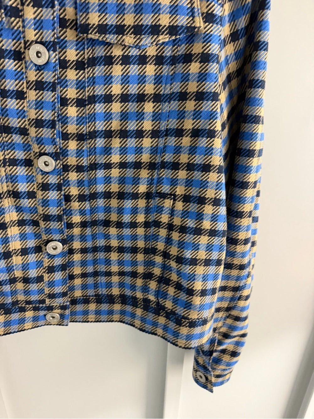 ICHI Blue & Beige Checkered Button-Up Jacket - Size 36 Like New Size S