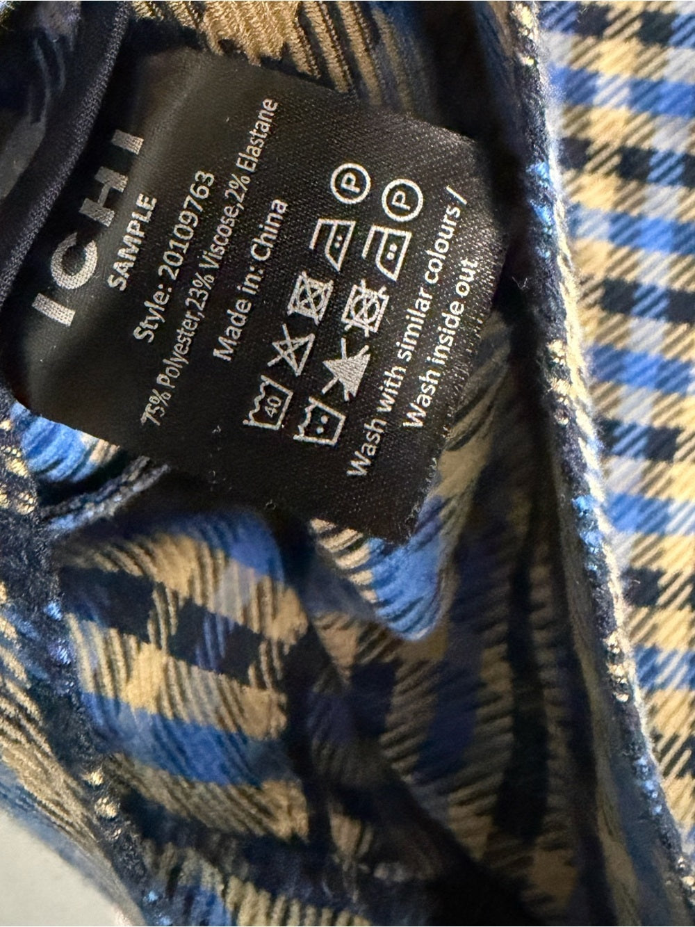 ICHI Blue & Beige Checkered Button-Up Jacket - Size 36 Like New Size S