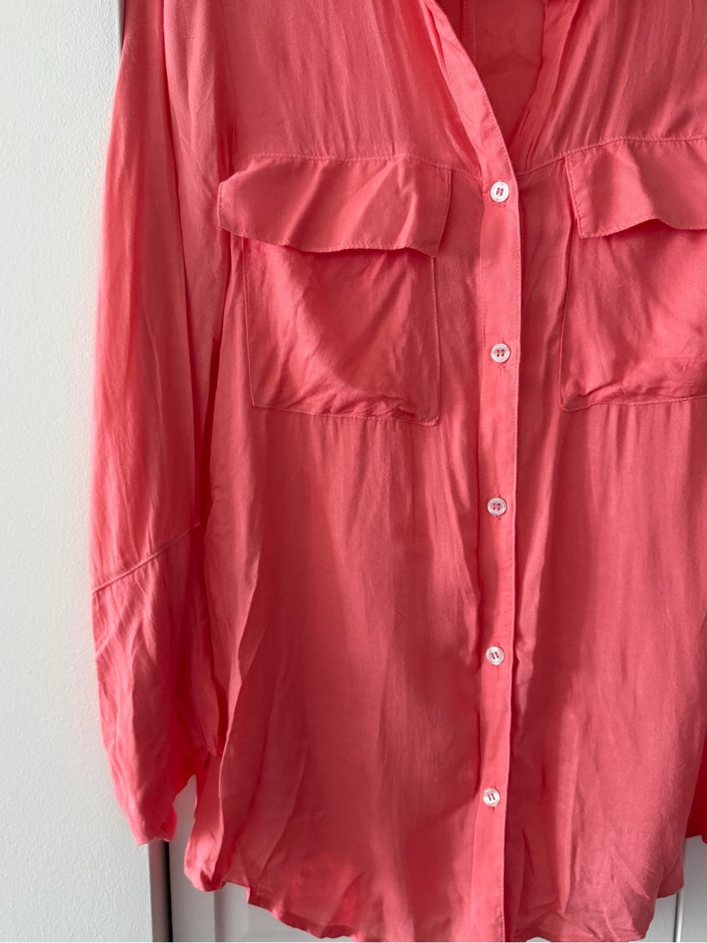Bella Dahl Coral Pink Rayon Button Down Shirt S