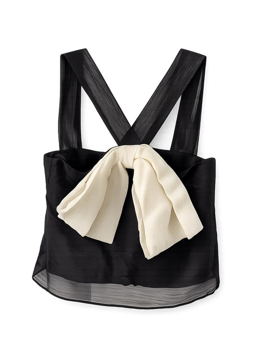 Sunday in Brooklyn Black Contrast Cream Bow Back Top L