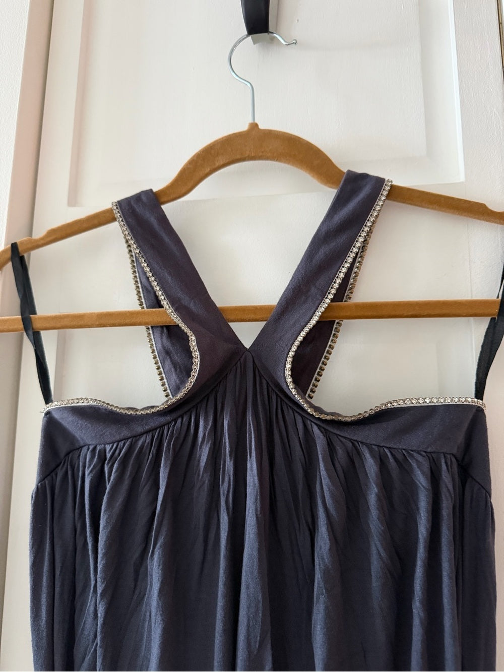 Velvet Mauve Charcoal Grey Rhinestone Cross Back Mini Dress M y2k