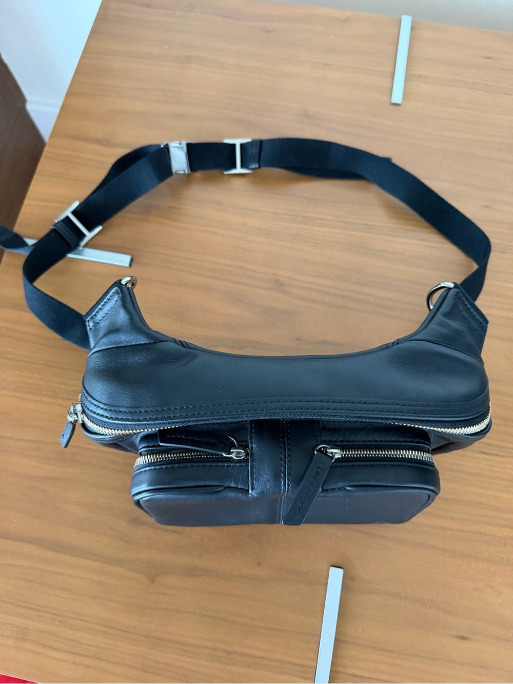 WANT Les Essentiels Testa Black Leather Waist Pack Crossbody Sling Bag