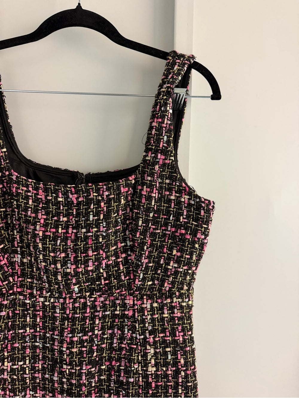 Sincerely Jules Black Pink Metallic Gold Tweed Shift Mini Dress L