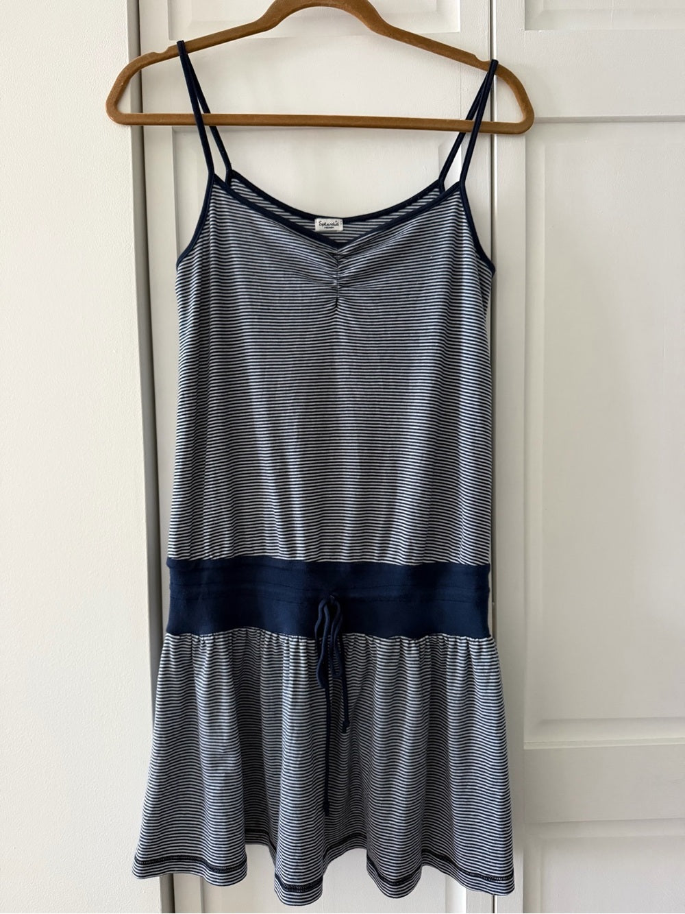 Splendid Navy White Striped Cotton Blend Summer Beach Drop Waist Mini Dress M