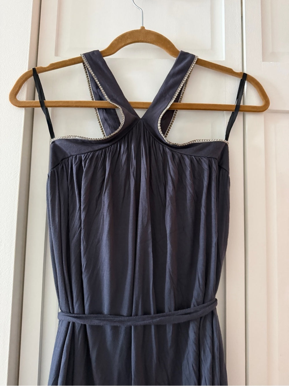 Velvet Mauve Charcoal Grey Rhinestone Cross Back Mini Dress M y2k