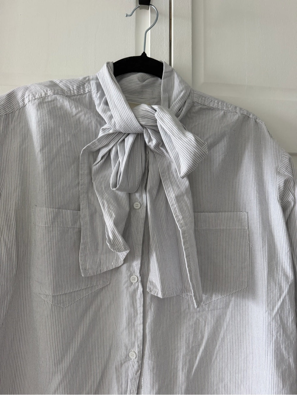 Easy Clothes French Tie-Front Cotton Oversized Striped Blouse size S blue white
