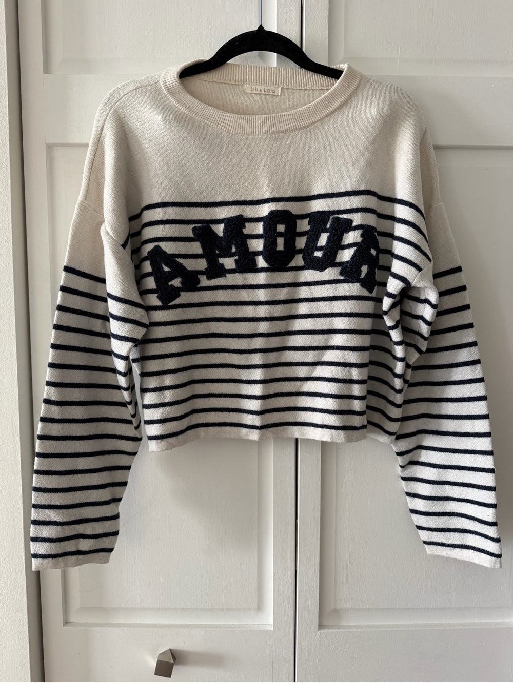 Lili & Lala French Store Striped "Amour" Cropped Sweater