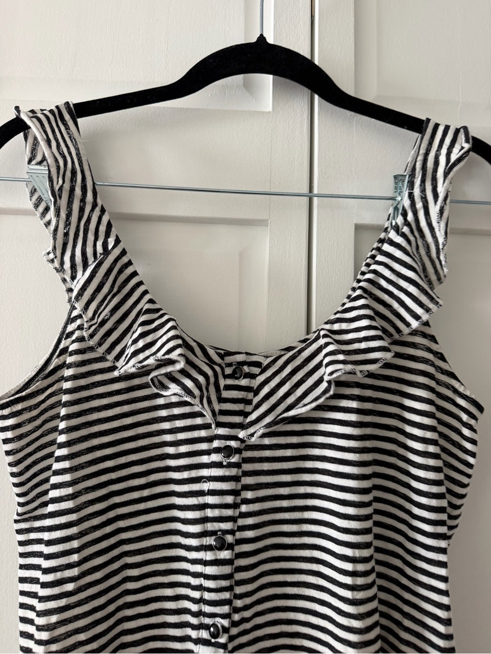 Peace Love Black & White Striped Ruffle Button-Front Tank Top size S French