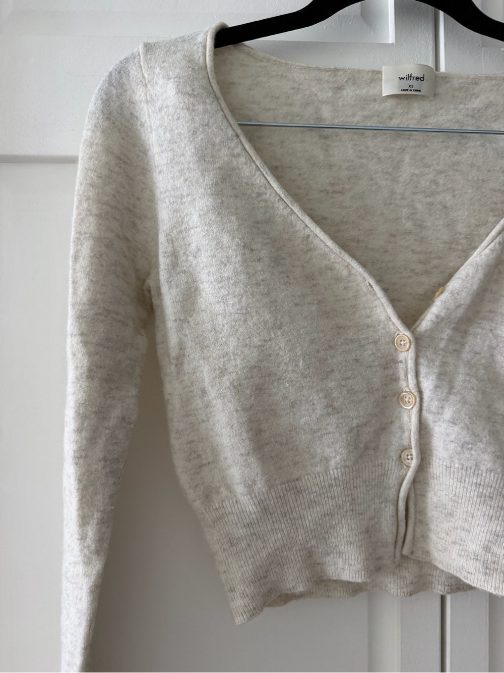 Wilfred Cropped Wool Cashmere Blend Cardigan - Cream Speckled - Size XS