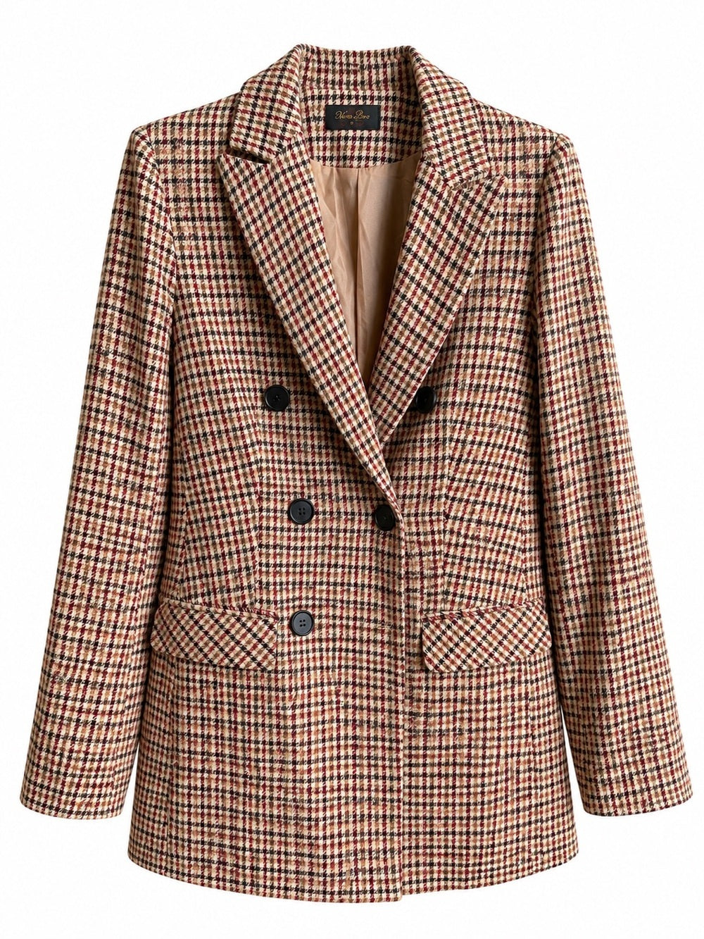 Nana Love French Brand Plaid Double-Breasted Blazer Jacket Size S