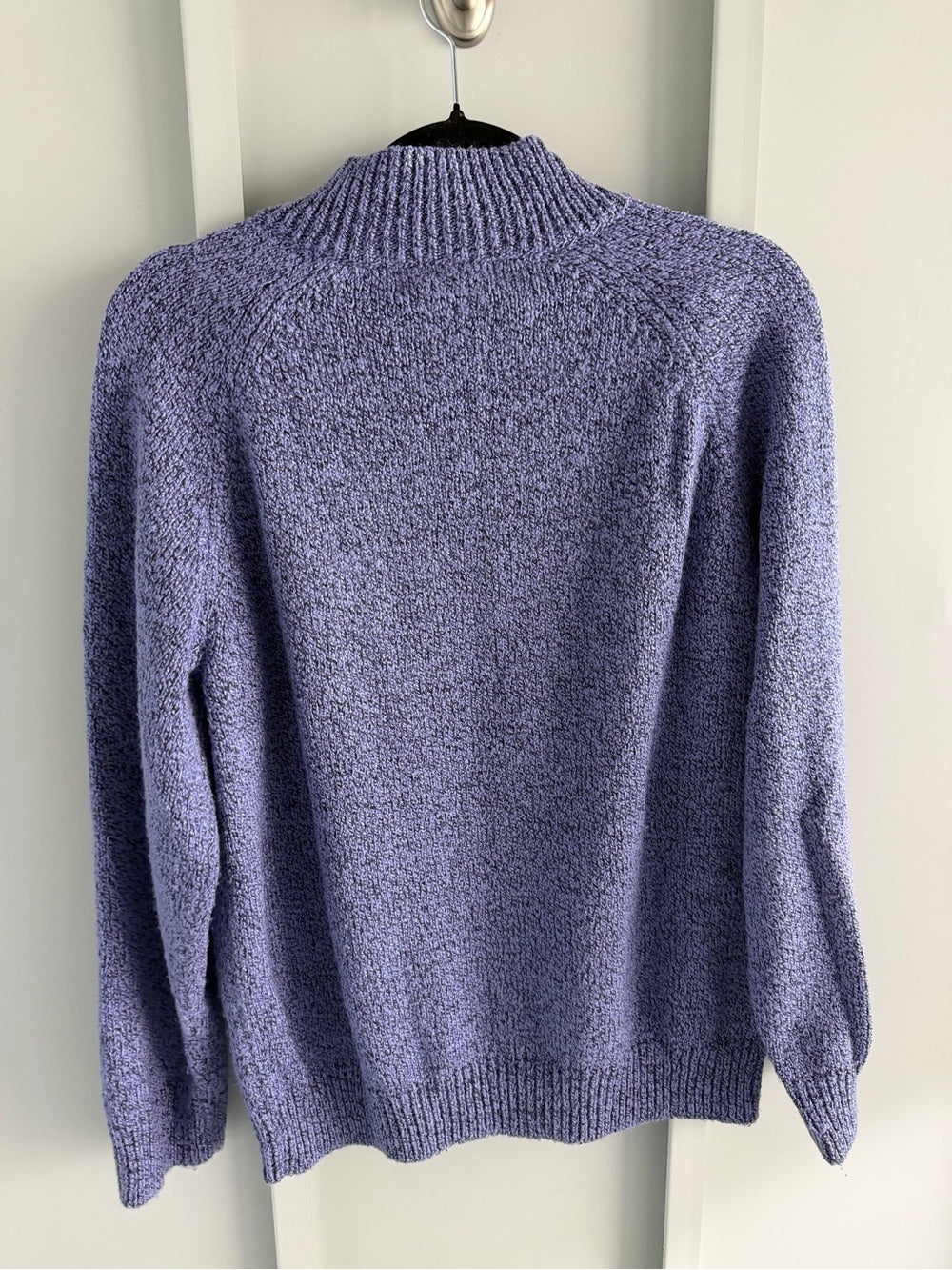 Karen Scott Lavender-Blue Cable Knit Mock Neck Sweater with Pearl Buttons Size M