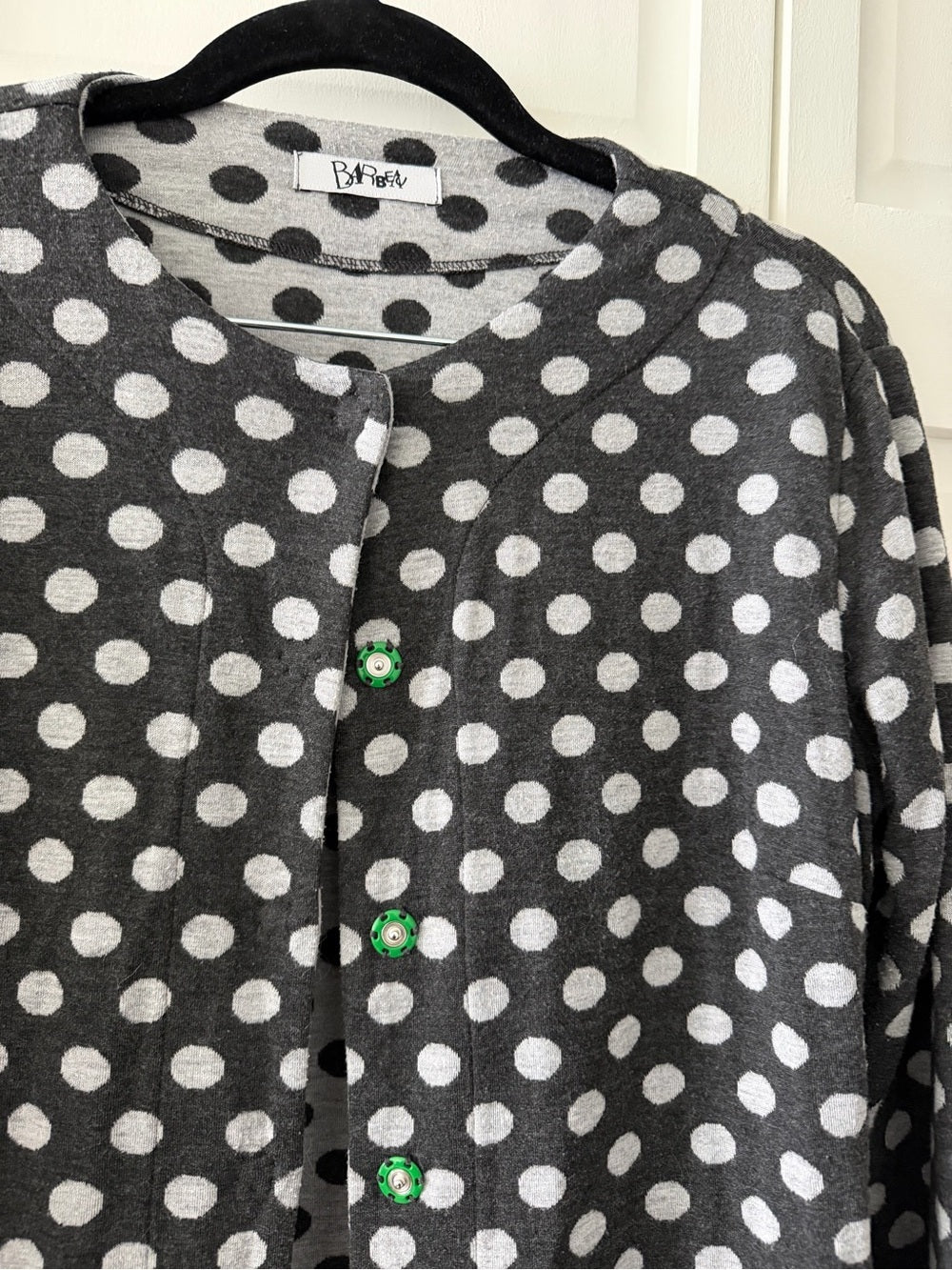 Vintage Barbeau Montreal Polka Dot Cardigan Jacket Grey Green Buttons M