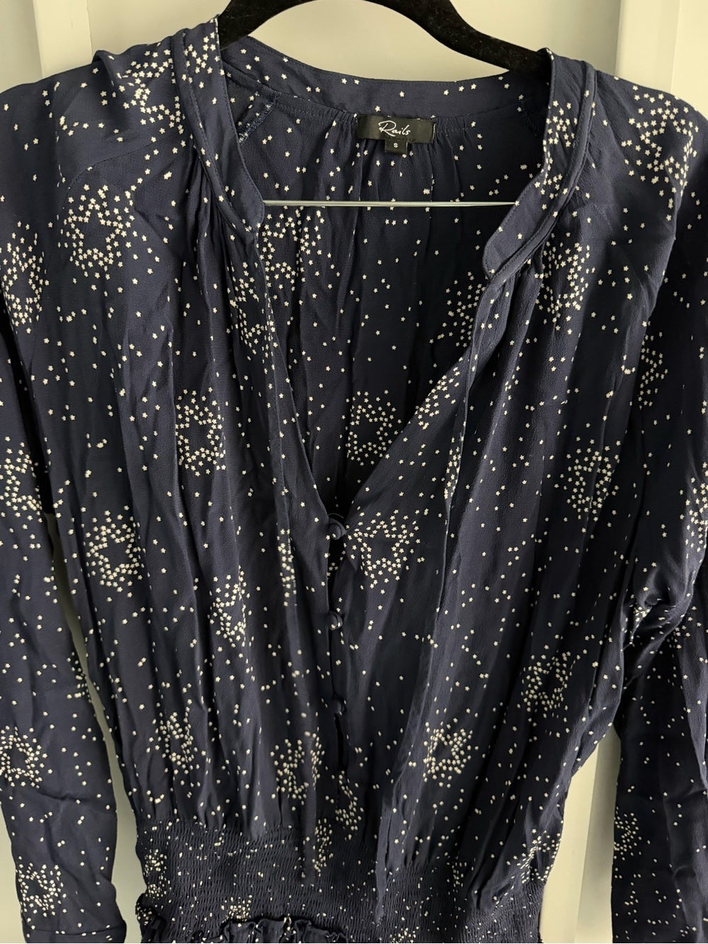 Rails Navy Blue Star Print Smocked Waist Mini Dress S