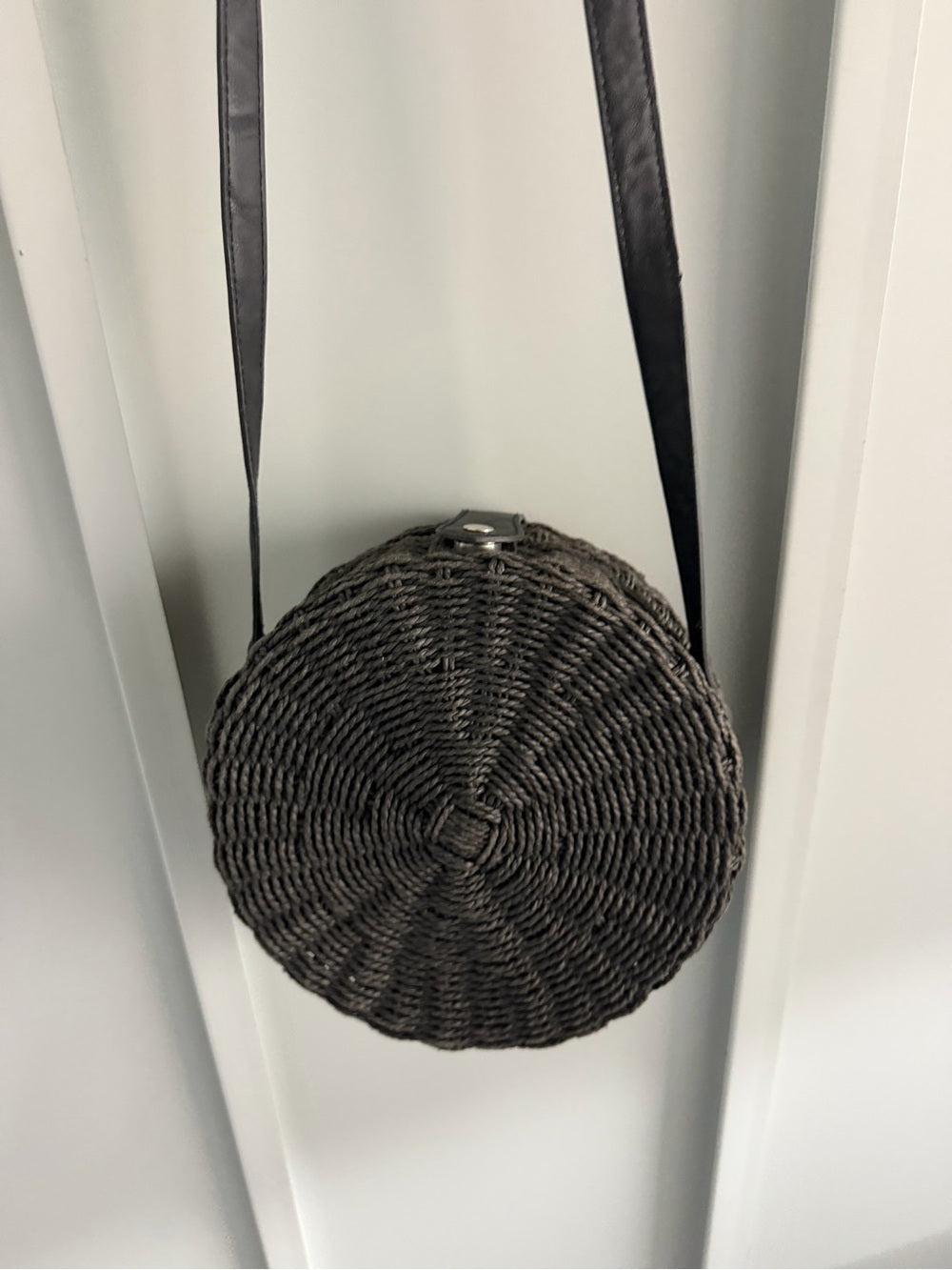 Vintage Black Round Woven Raffia Crossbody Bag