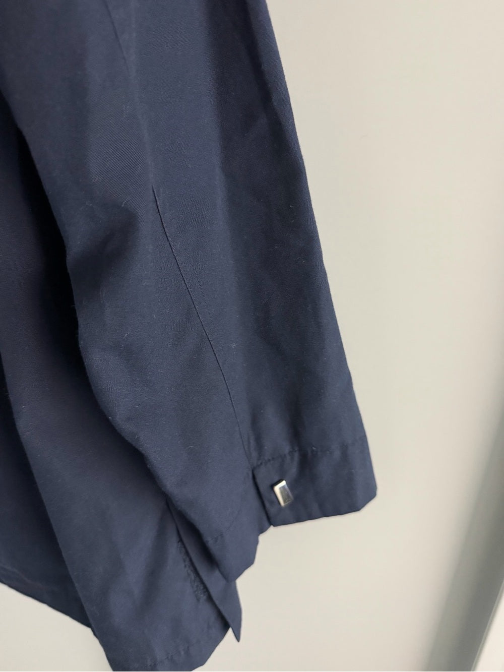 Nuage Navy Blue Plaid-Lined Short Trench Jacket - Size Small