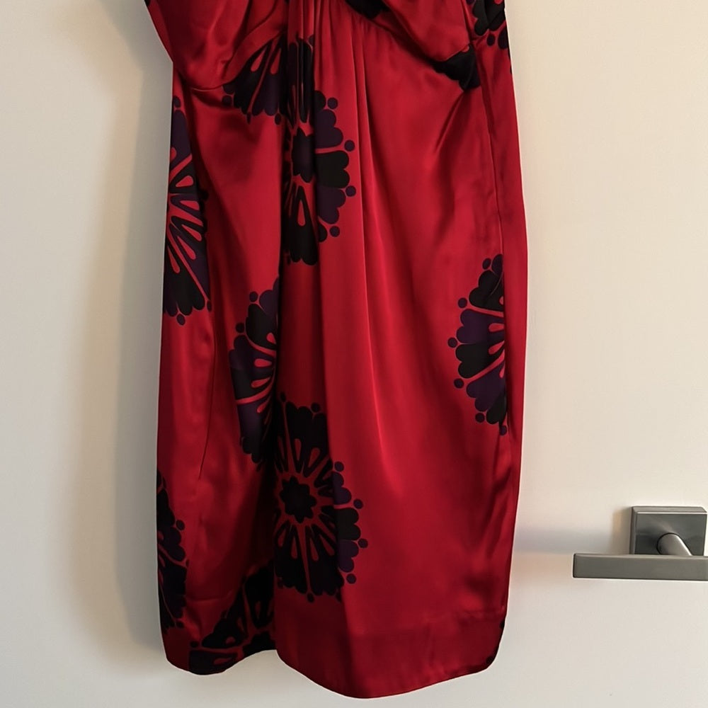 2000s Vintage Marc by Marc Jacobs Red Floral Satin Halter Mini Cocktail Dress