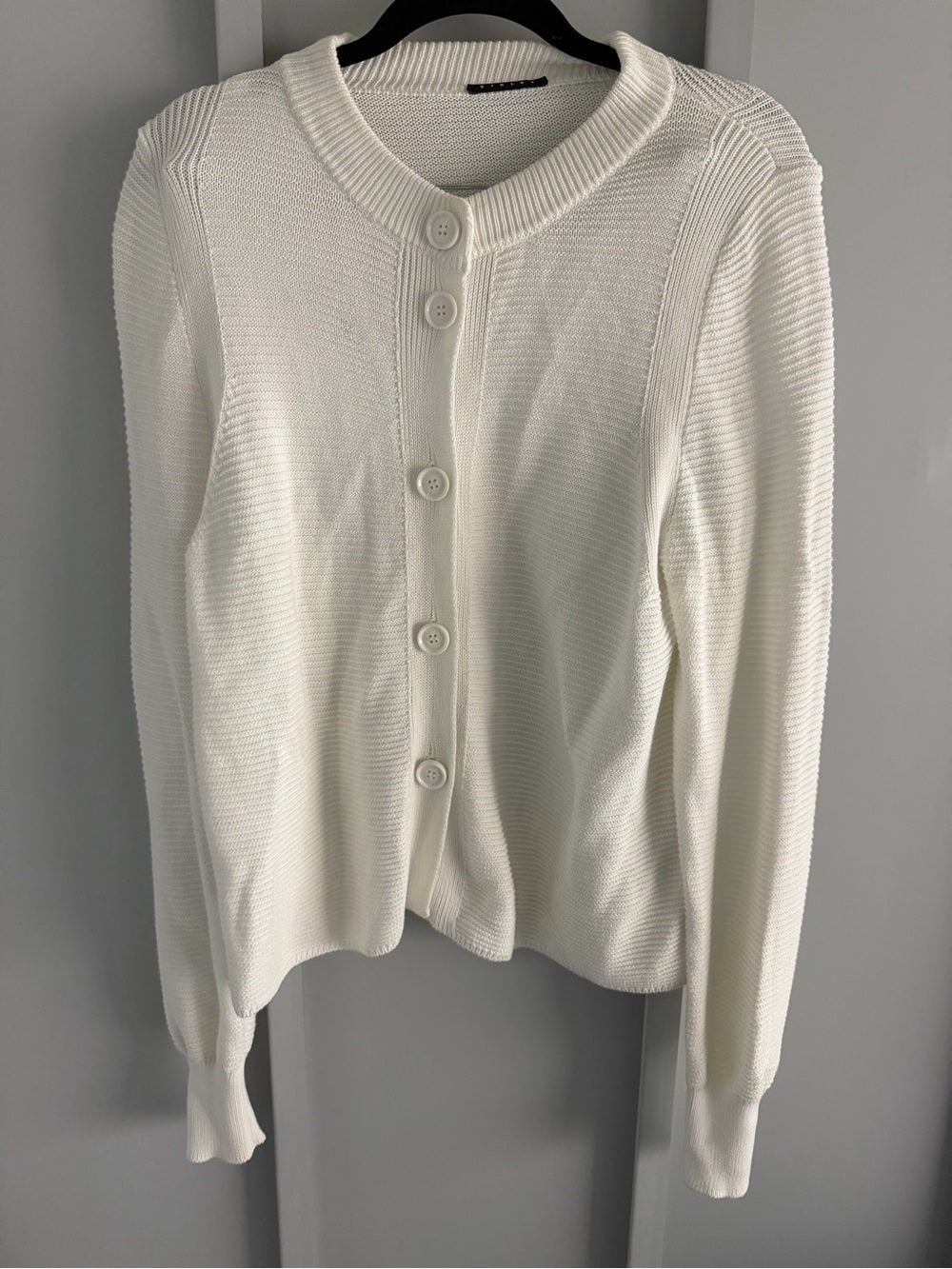 Sisley White 100% Cotton Ribbed Oversized Button Cardigan M
