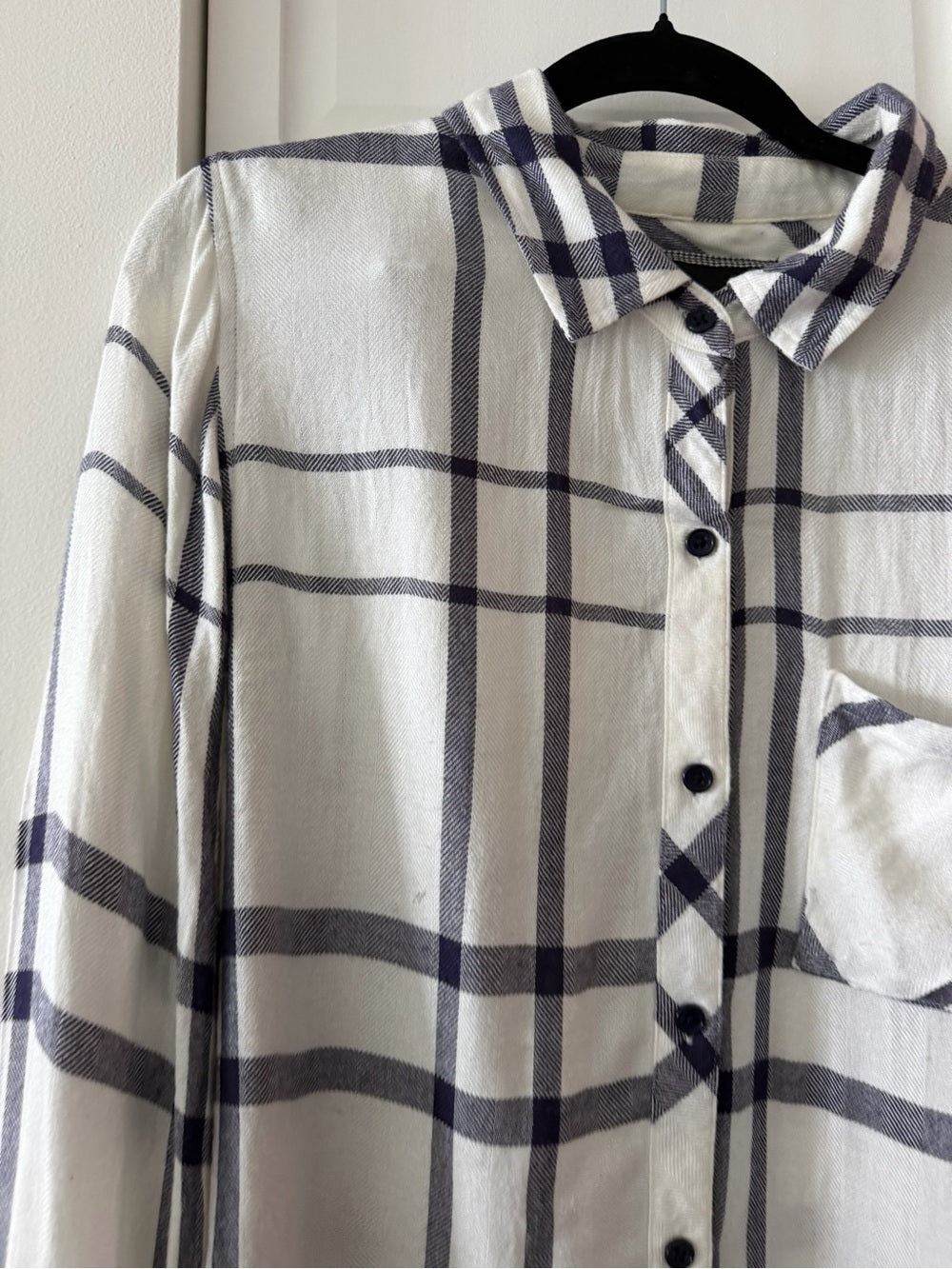 Rails Hunter White Navy Plaid Rayon Flannel Shirt S