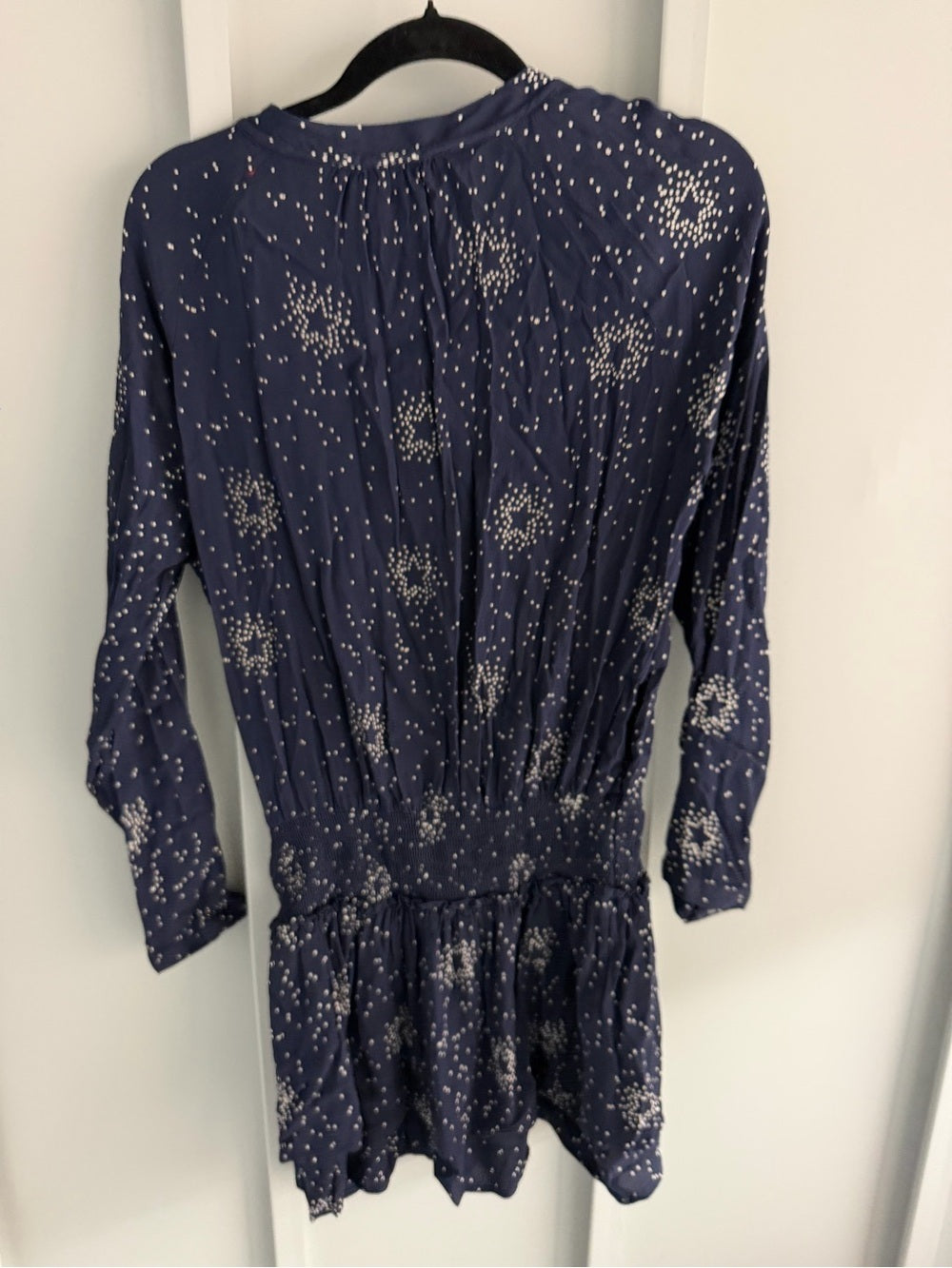 Rails Navy Blue Star Print Smocked Waist Mini Dress S