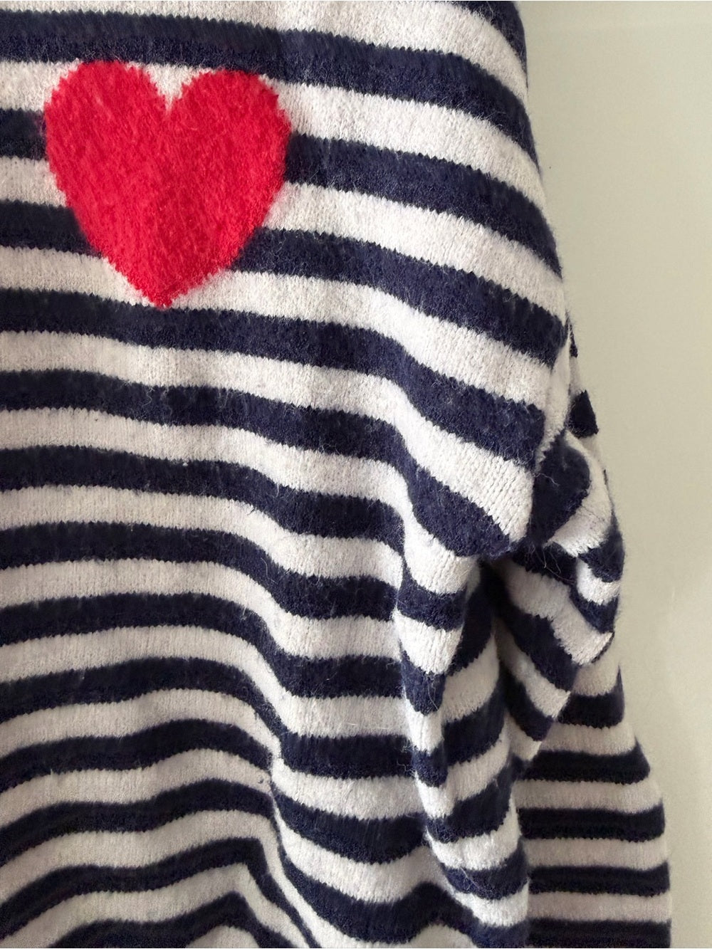 Peace N Love French Store Striped Heart Patch Sweater - Fits Medium