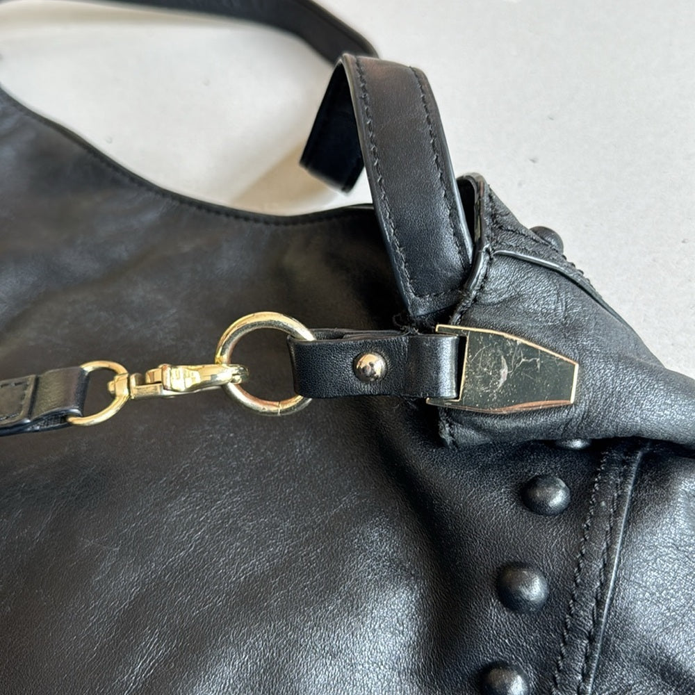 Loeffler Randall Black Leather Studded Shoulder Bag | classic everyday tote work