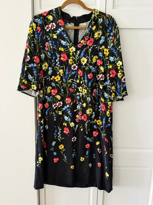 Like New Escada Vibrant Floral Black Midi Dress - Size 6/8 (EU 38)