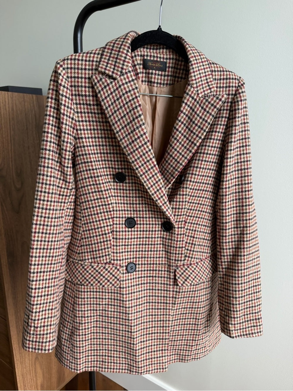 Nana Love French Brand Plaid Double-Breasted Blazer Jacket Size S
