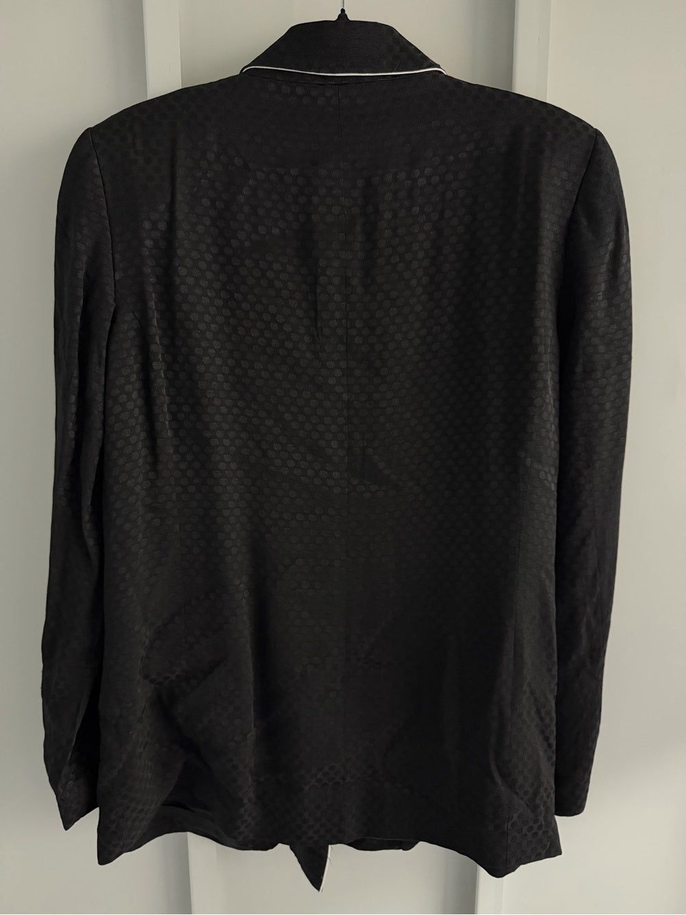Zara Black Satin Viscose Jacquard Piping Blazer L
