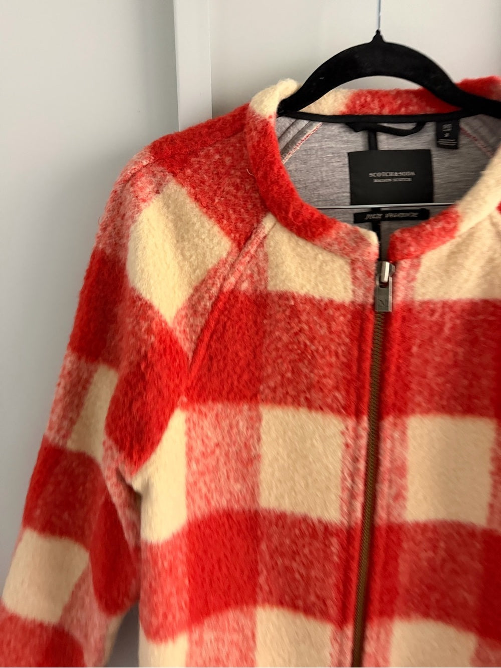 Maison Scotch Red & Cream Buffalo Check Boiled Wool-Blend Coat - Size 2