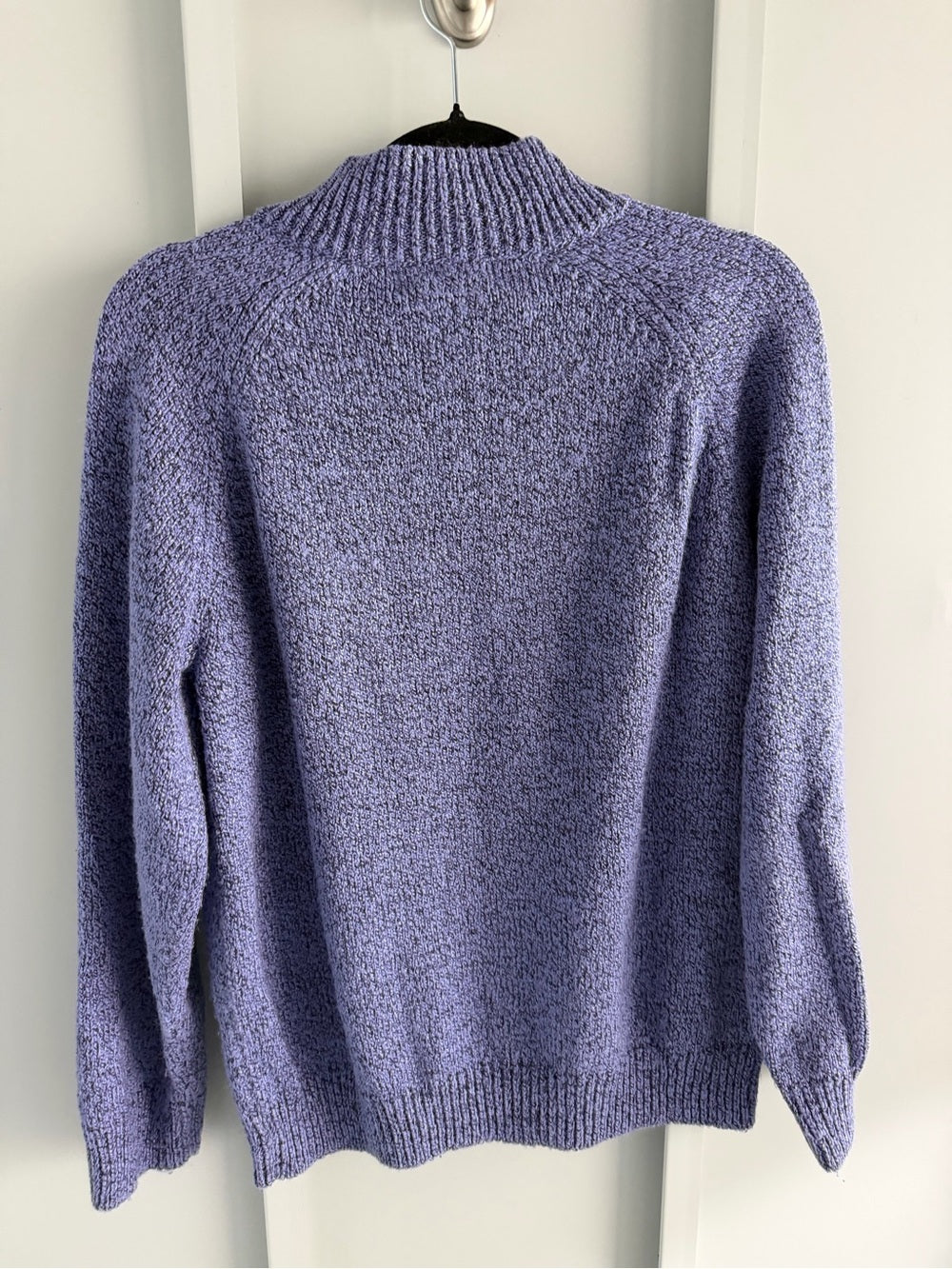 Karen Scott Lavender-Blue Cable Knit Mock Neck Sweater with Pearl Buttons Size M
