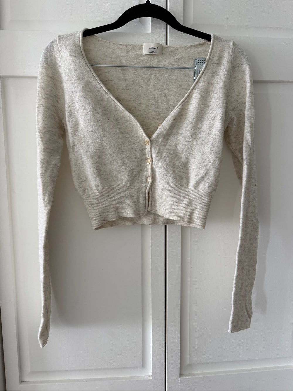 Wilfred Cropped Wool Cashmere Blend Cardigan - Cream Speckled - Size XS