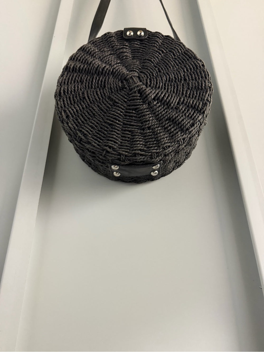 Vintage Black Round Woven Raffia Crossbody Bag