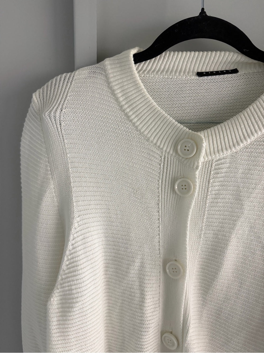 Sisley White 100% Cotton Ribbed Oversized Button Cardigan M