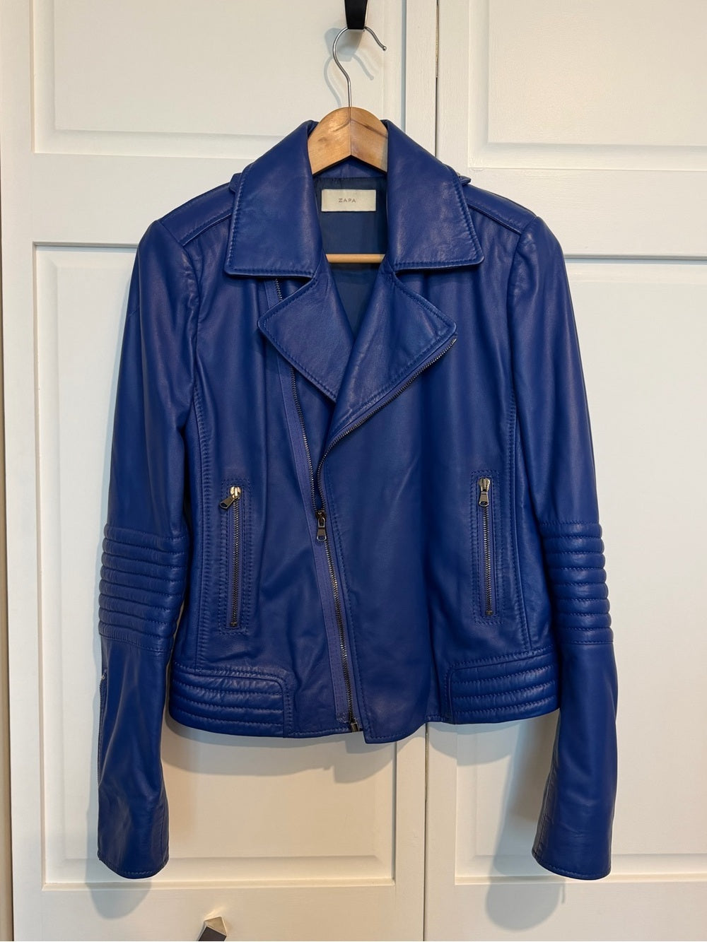ZAPA Paris Blue 100% Lamb Leather Moto Biker Jacket 42 - US 10 Like New