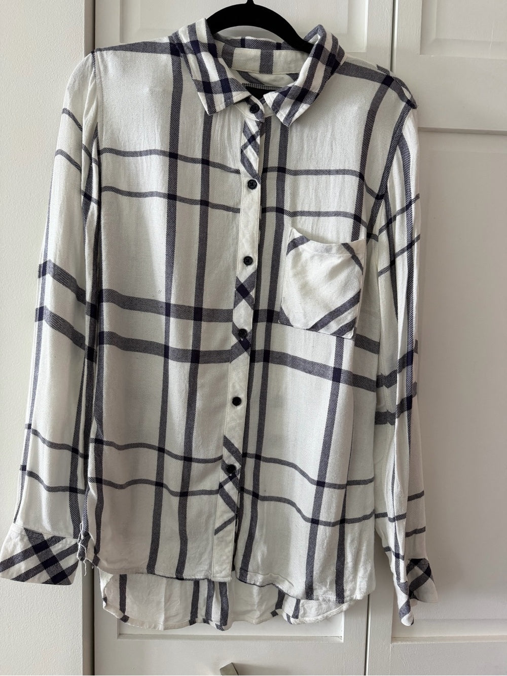 Rails Hunter White Navy Plaid Rayon Flannel Shirt S