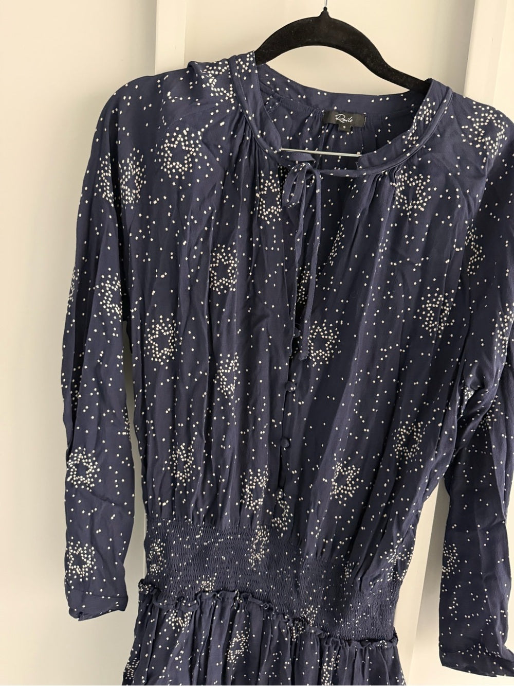 Rails Navy Blue Star Print Smocked Waist Mini Dress S