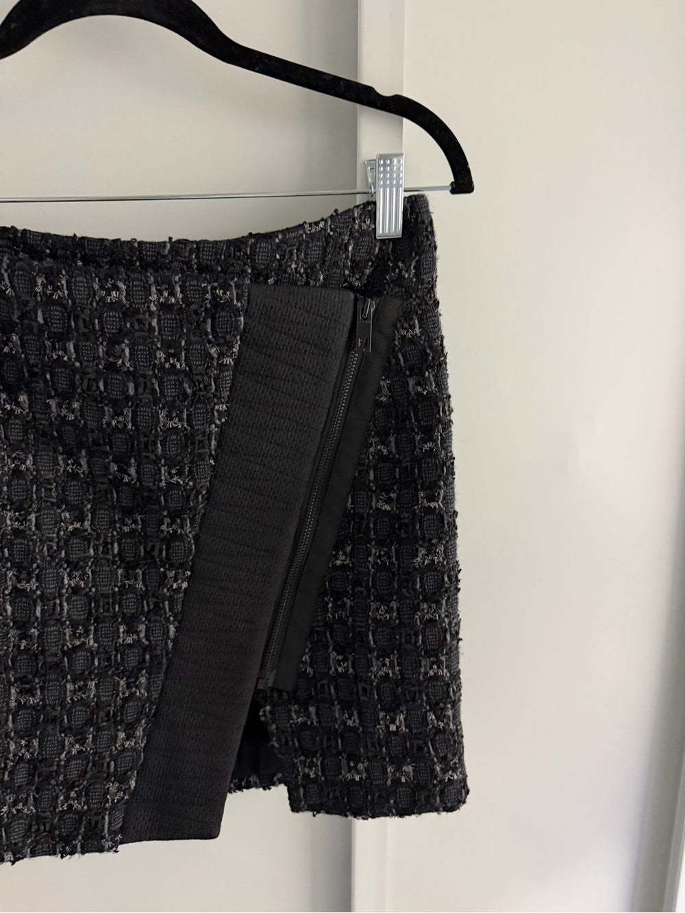 Rag & Bone Black Virgin Wool Tweed Asymmetric Zip Wrap Mini Skirt 2