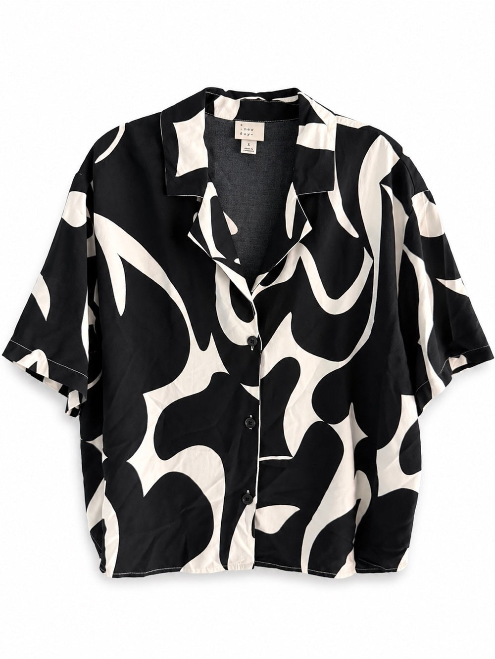 A New Day Black and White Abstract Print Oversized Blouse L