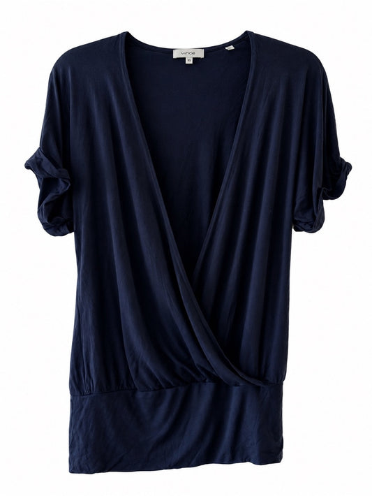 Vince Navy Blue Deep V-Neck Surplice Drape Wrap Top XS