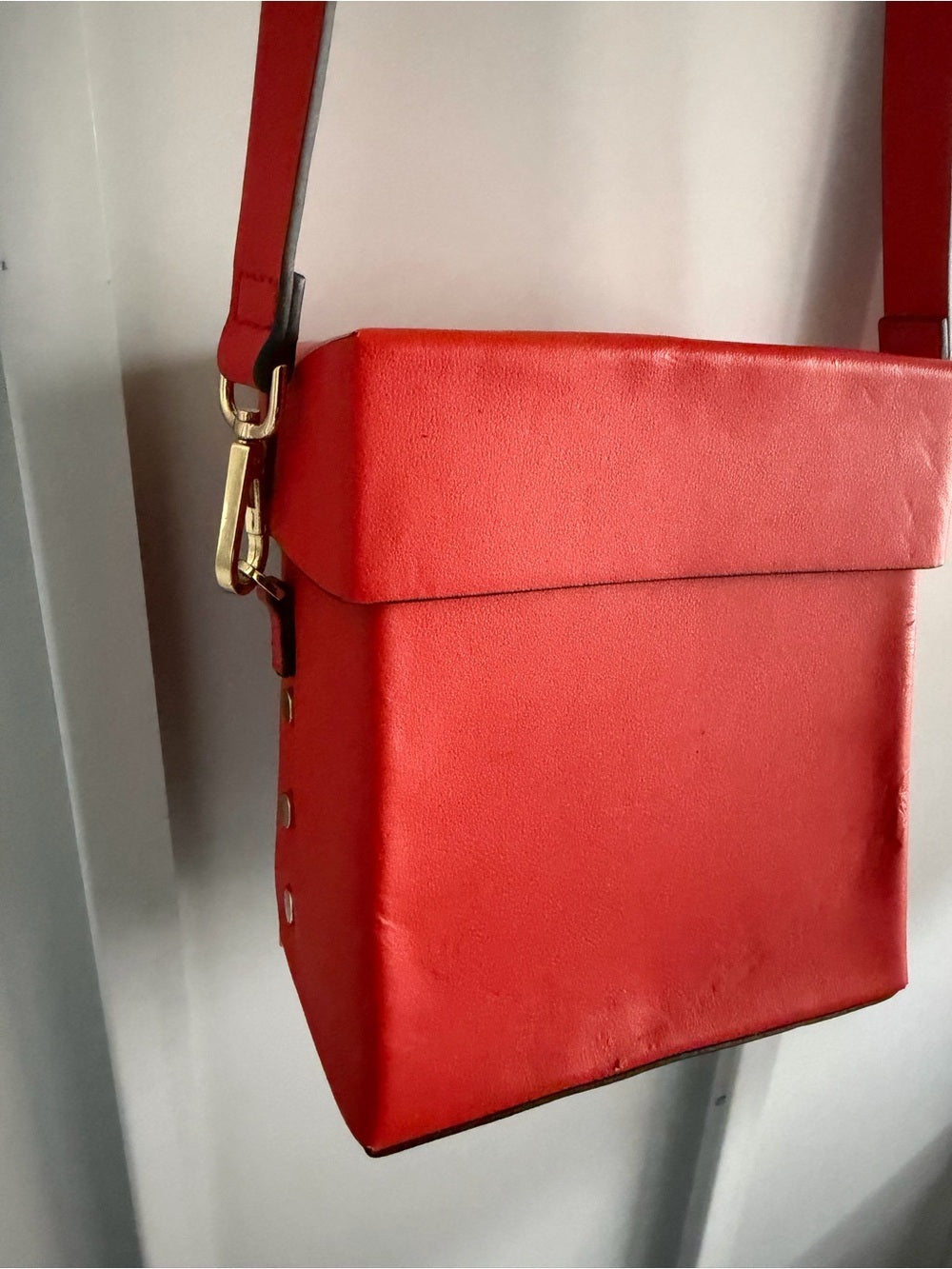 Topshop Red Faux Leather Box Crossbody Bag