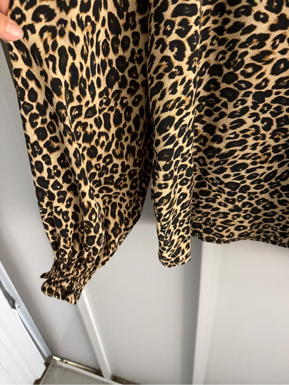 Vintage Italian Leopard Print Smocked Mock Neck Blouse L